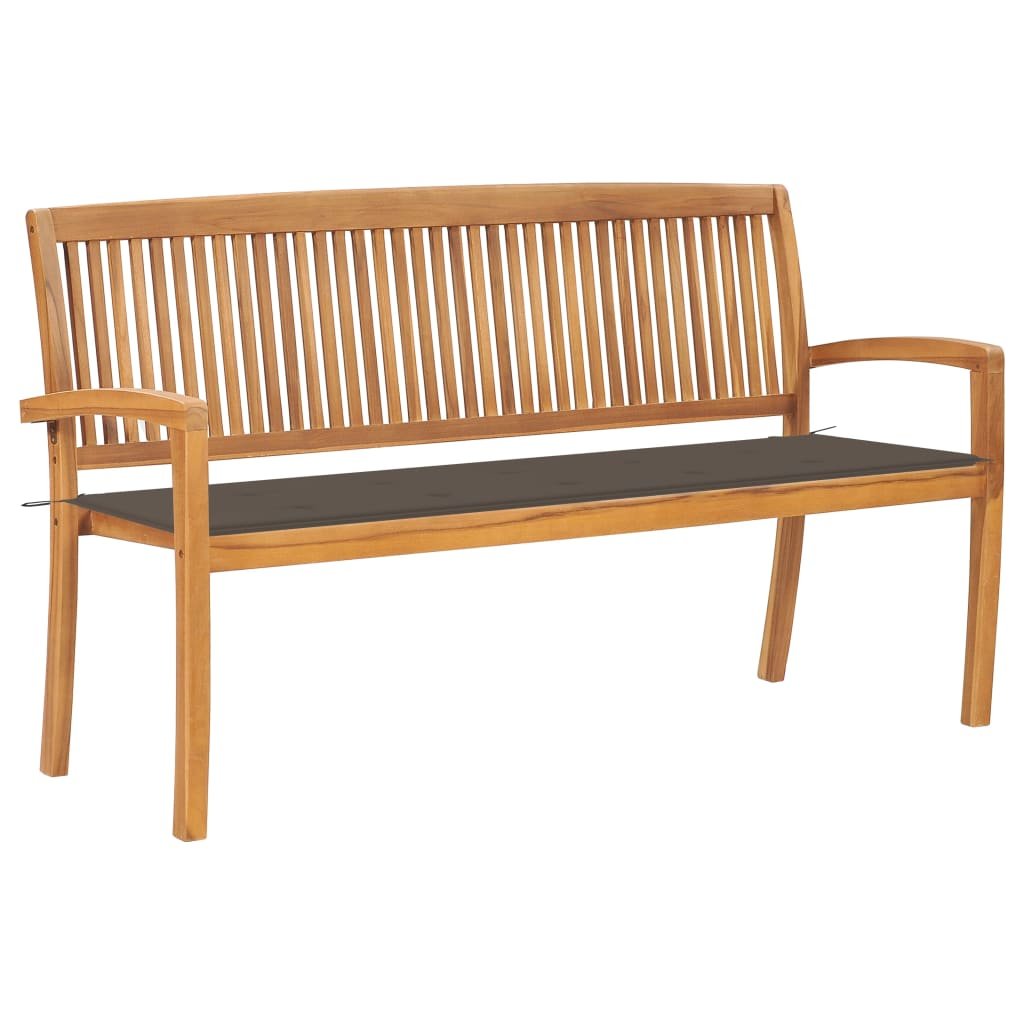 VidaXL Sztaplowana ławka ogrodowa z poduszką, 159 cm, drewno tekowe 3063314 VidaXL