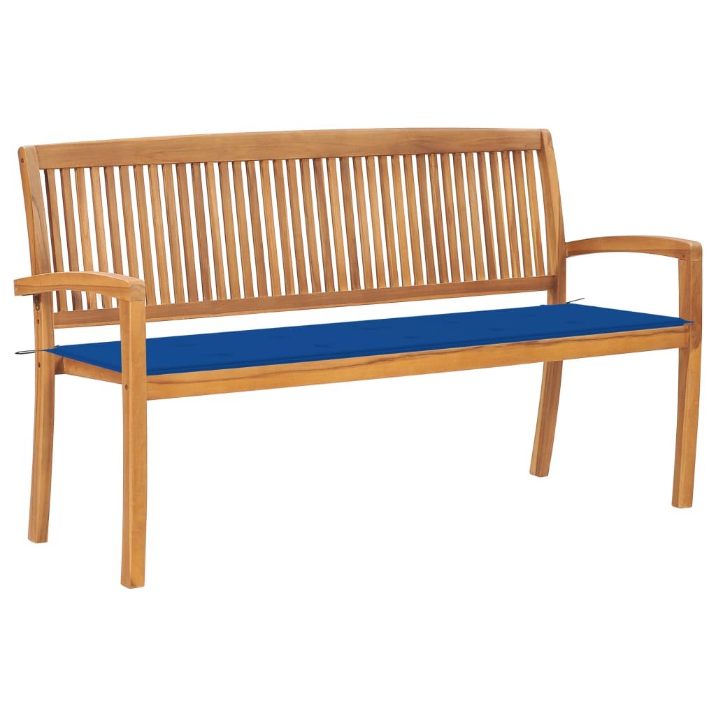 VidaXL Sztaplowana ławka ogrodowa z poduszką, 159 cm, drewno tekowe 3063316 VidaXL