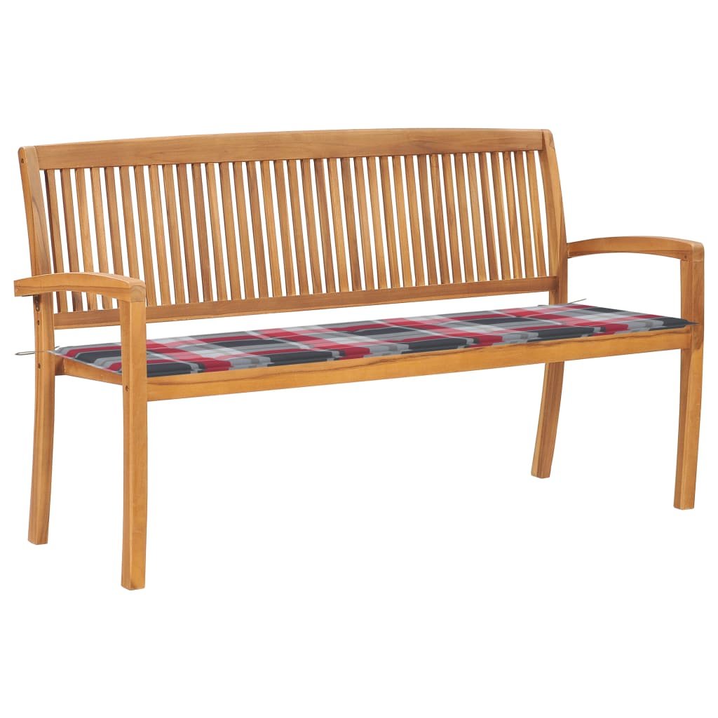 vidaXL Sztaplowana ławka ogrodowa z poduszką, 159 cm, drewno tekowe 3063319