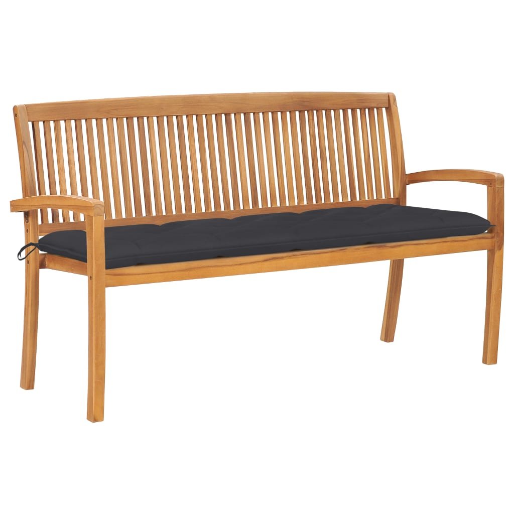 VidaXL Sztaplowana ławka ogrodowa z poduszką, 159 cm, drewno tekowe 3063321 VidaXL