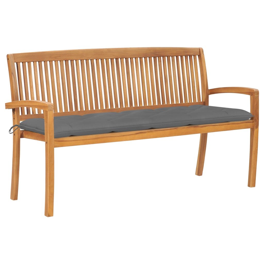 VidaXL Sztaplowana ławka ogrodowa z poduszką, 159 cm, drewno tekowe 3063322 VidaXL