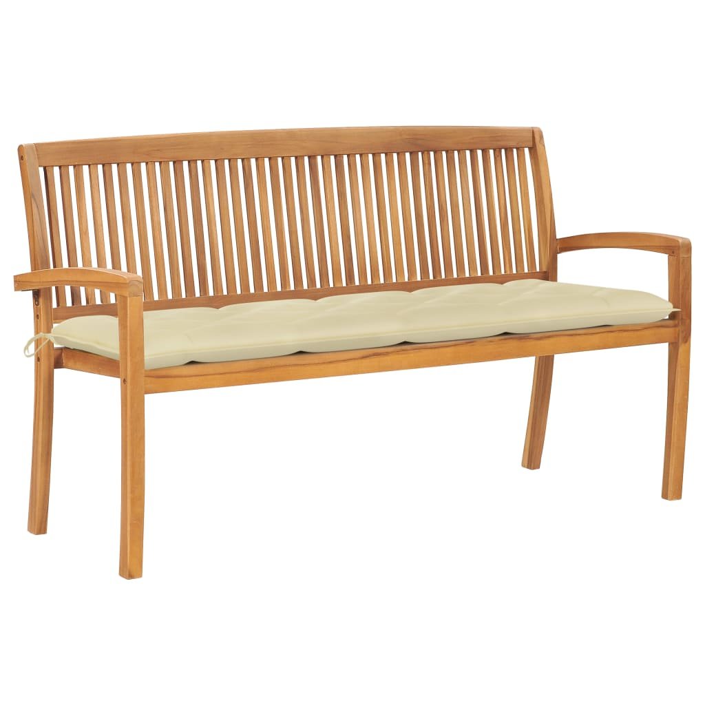 VidaXL Sztaplowana ławka ogrodowa z poduszką, 159 cm, drewno tekowe 3063323 VidaXL