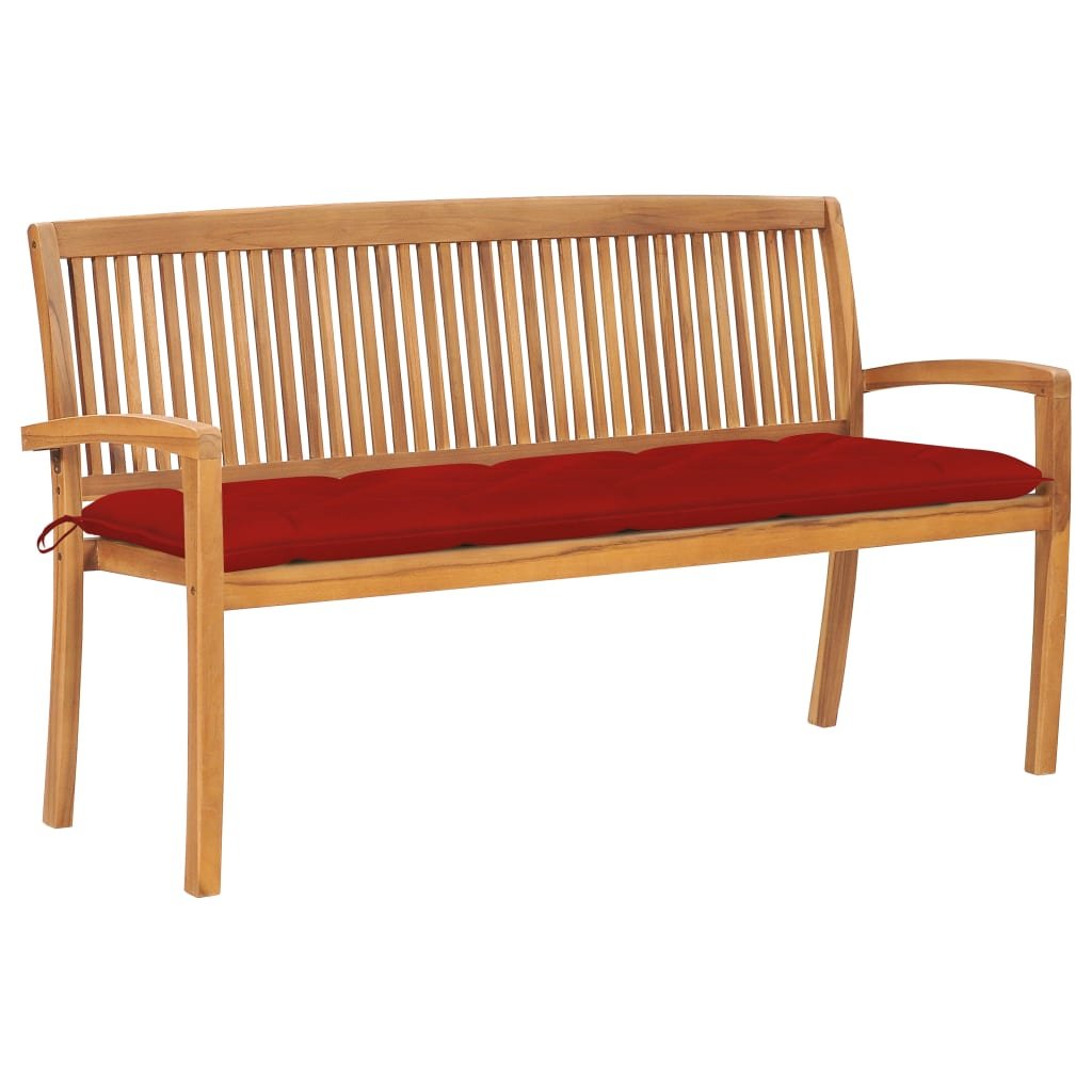 VidaXL Sztaplowana ławka ogrodowa z poduszką, 159 cm, drewno tekowe 3063327 VidaXL