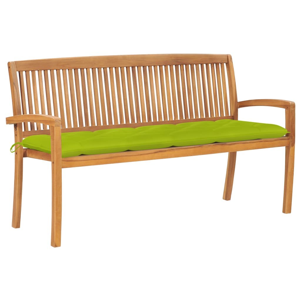 VidaXL Sztaplowana ławka ogrodowa z poduszką, 159 cm, drewno tekowe 3063332 VidaXL