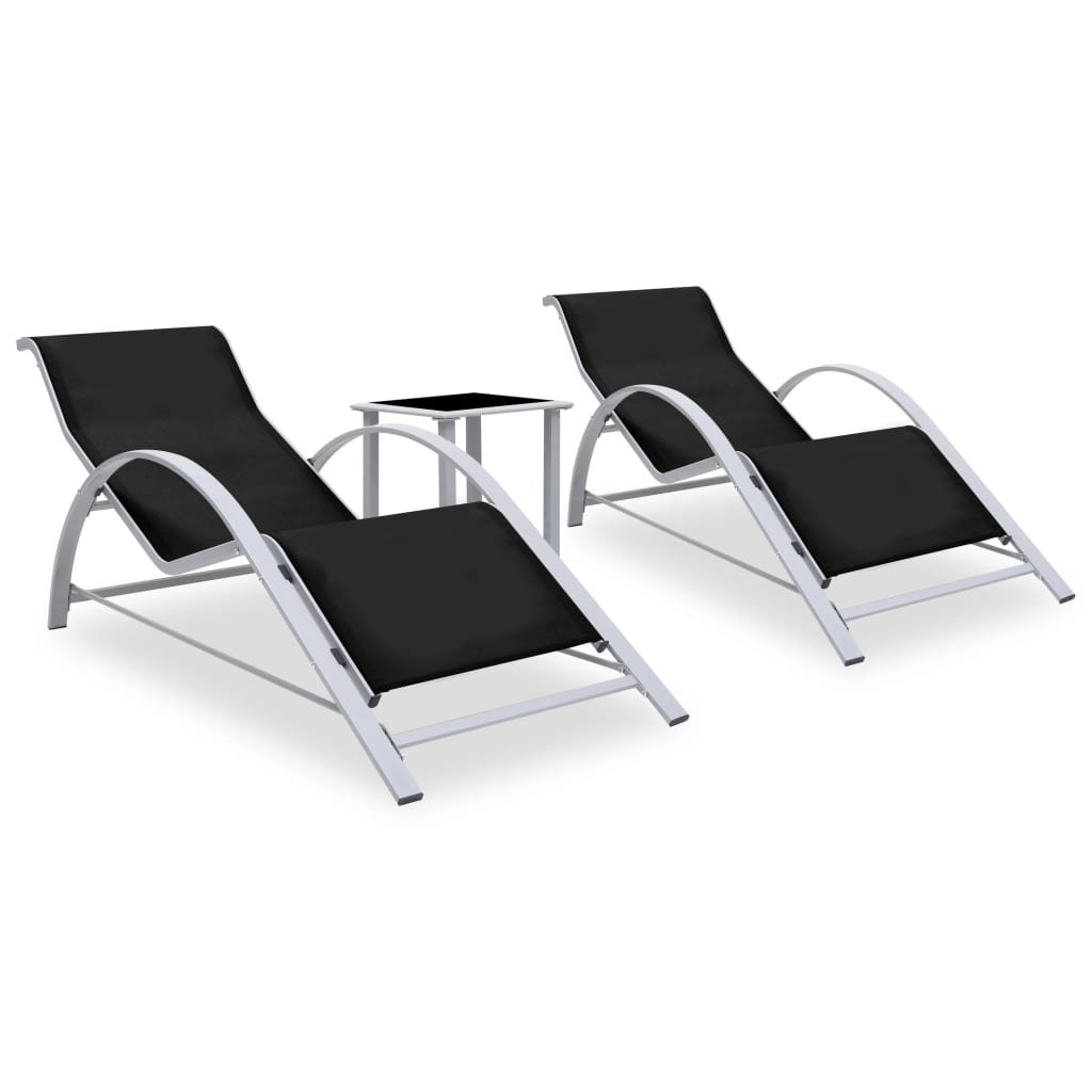 vidaXL Leżaki ze stolikiem, 2 szt., aluminium, czarne 310534