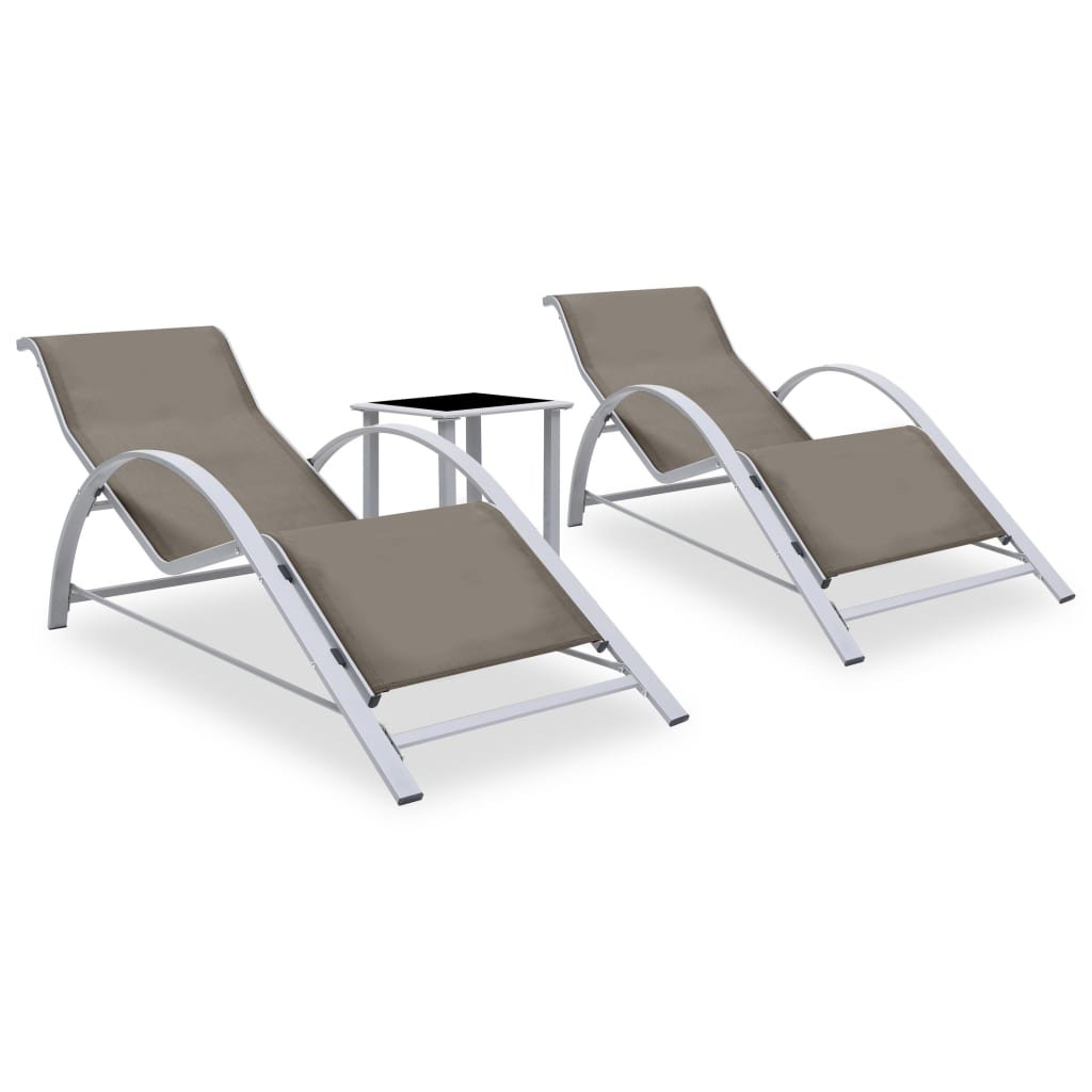 vidaXL Leżaki ze stolikiem, 2 szt., aluminium, kolor taupe 310538