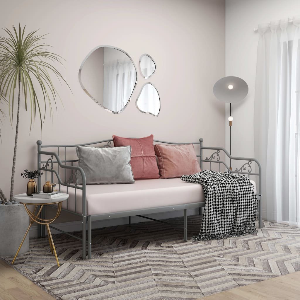 vidaXL Lumarko Sofa z wysuwaną ramą łóżka, szara, metalowa, 90x200 cm 324766