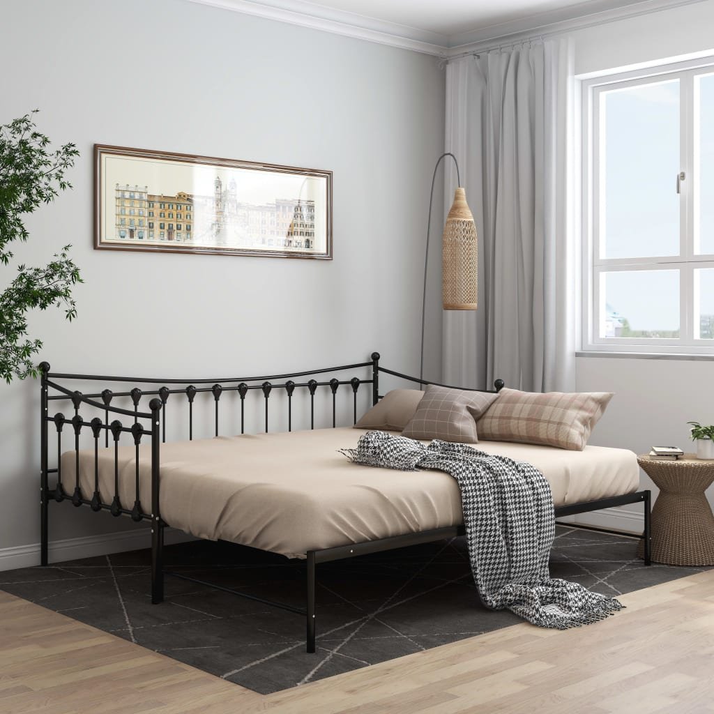 vidaXL Lumarko Sofa z wysuwaną ramą łóżka, czarna, metalowa, 90x200 cm 324758