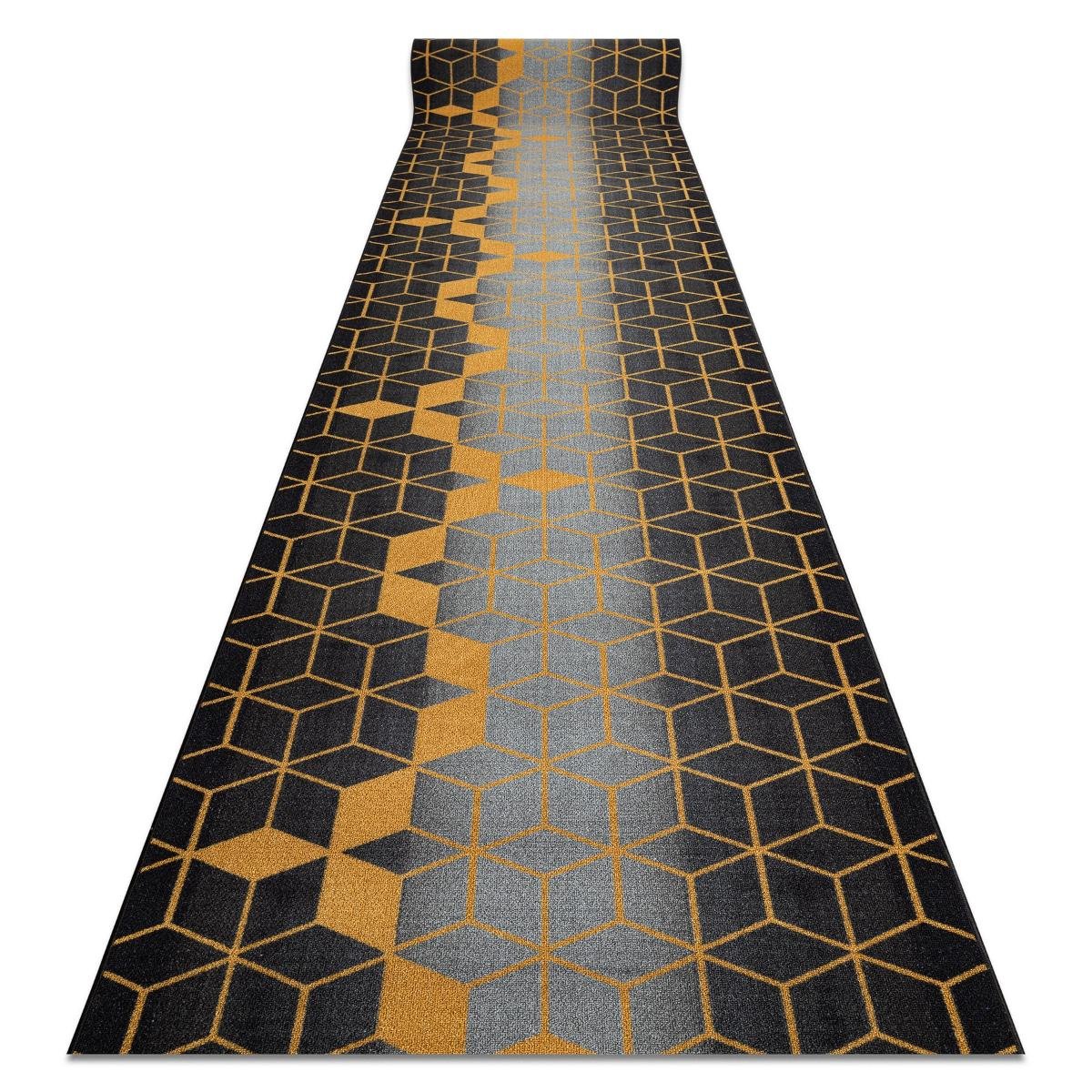CHODNIK podgumowany 120 cm HEKSAGON czarny / złoty, 120x710 cm