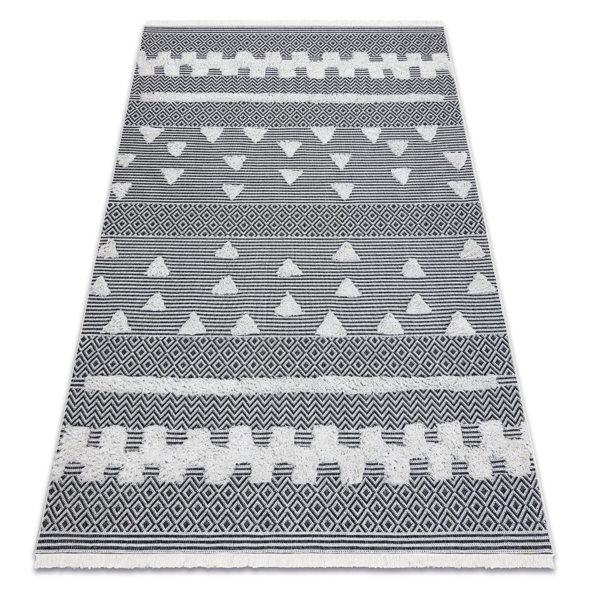 Dywan MOROC Geometryczny 22321 Ekologiczny, EKO SIZAL frędzle - dwa poziomy runa krem / szary, dywan z bawełny recyklingowanej, 175x270 cm