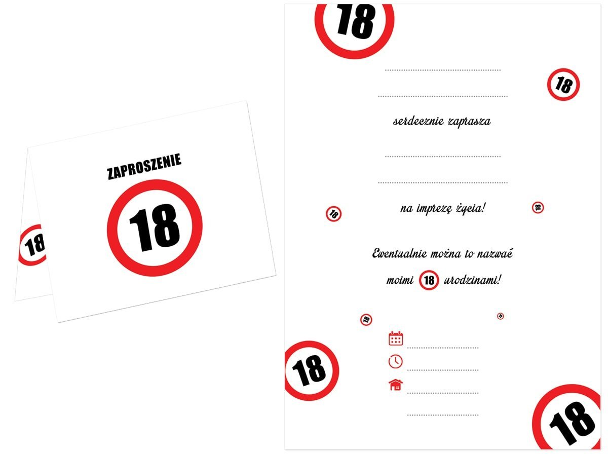 Zaproszenia na 18-tke znak zakazu - 6 szt.