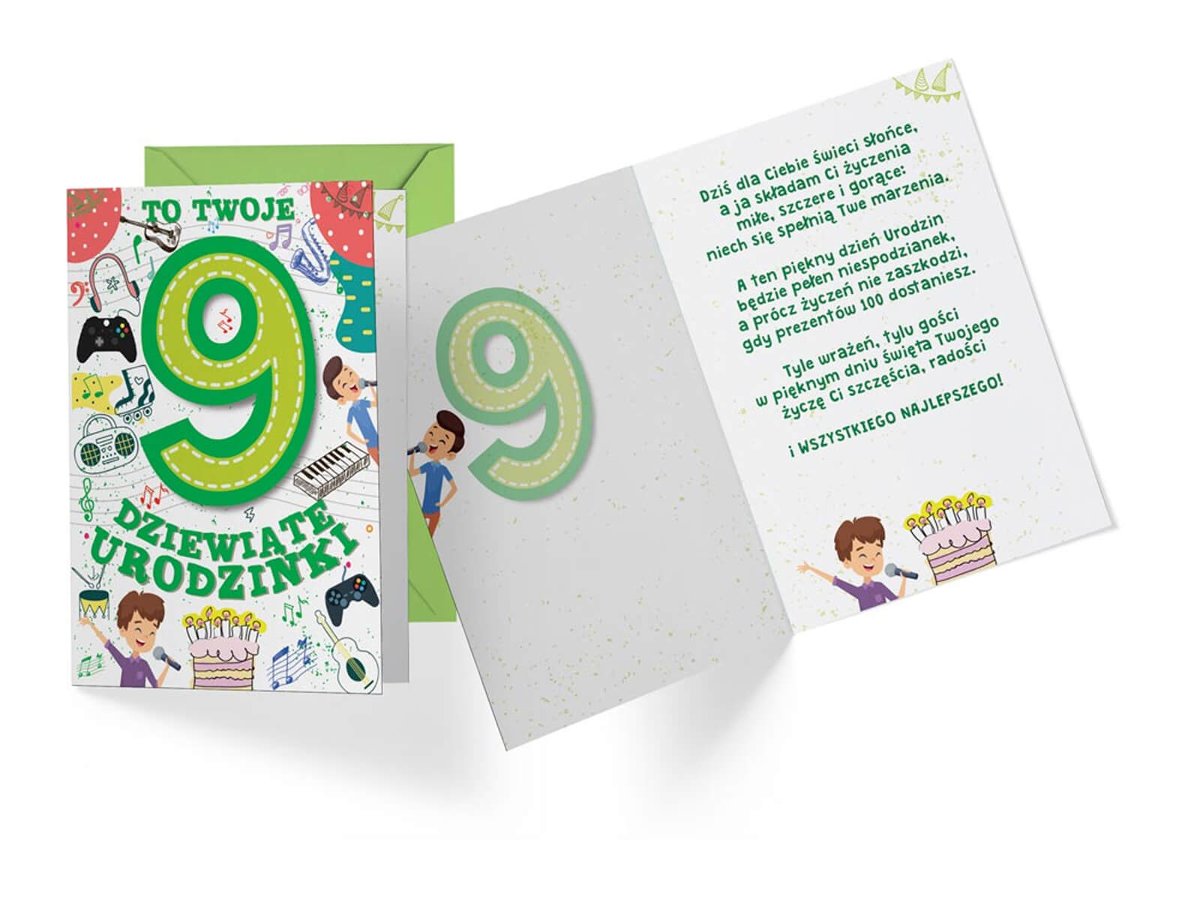 Kukartka Kartka urodzinowa z kopertą na dziewiąte urodziny Muzyka - 1 szt. PR-308