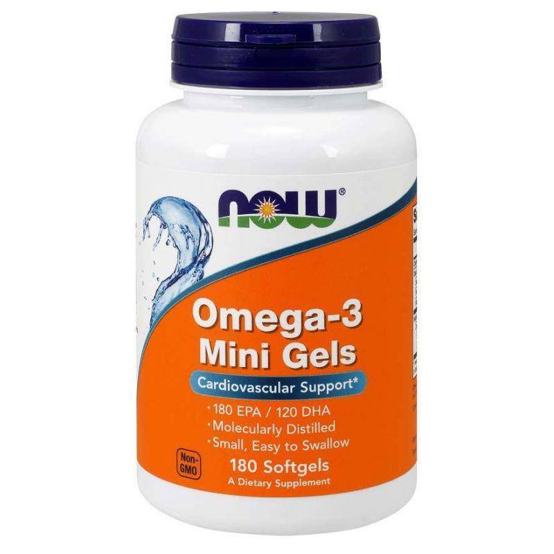 Now Foods Omega 3 Mini Gels - DHA 120 mg + EPA 180 mg (180 kaps.)