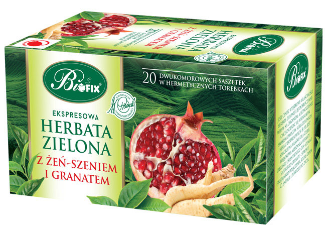 BiFIX BiFix Premium zielona z żeń-szeniem i granatem herbata ekspresowa 20x 2 g 1144503