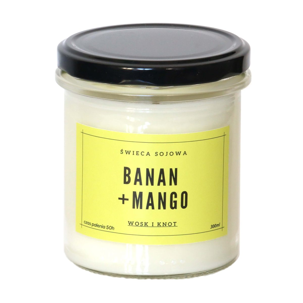 Świeca sojowa BANAN + MANGO - aromatyczna ręcznie robiona naturalna świeca zapachowa w słoiczku 300ml
