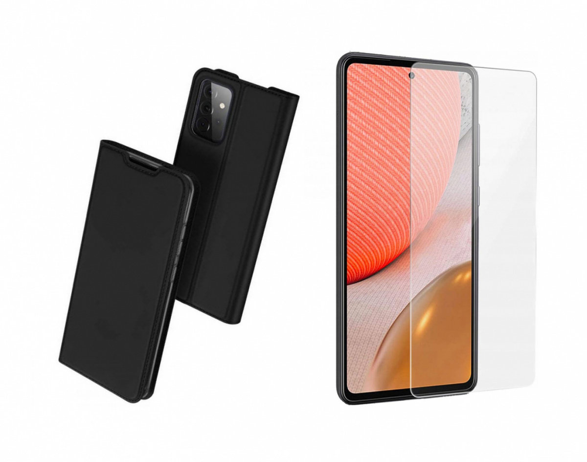 DuxDucis Braders Etui z Klapką Czarny + Szkło do Samsung Galaxy A72
