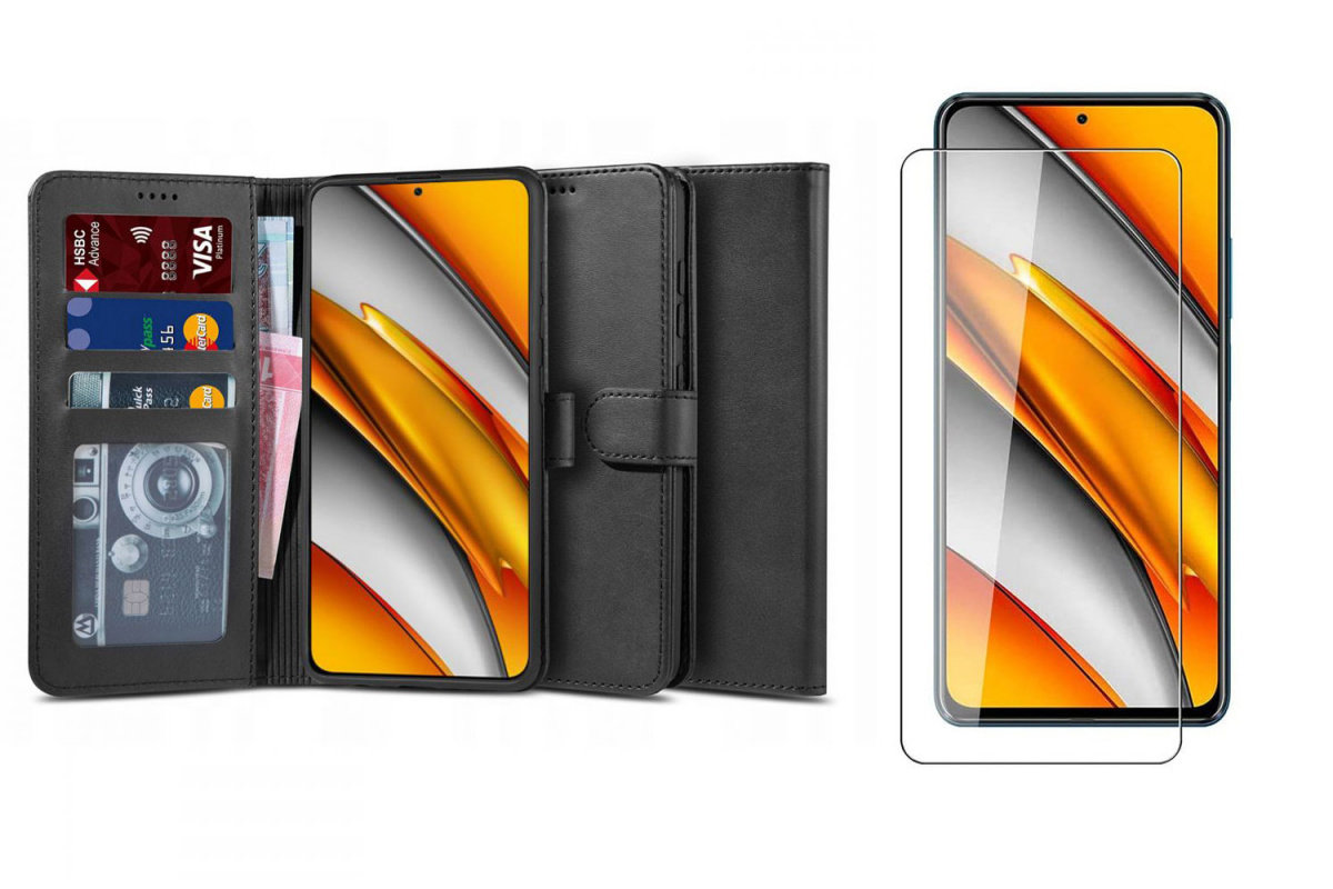 Фото - Захисне скло / плівка Xiaomi Etui Wallet 2 + Szkło Hartowane Płaskie do  Poco F3 