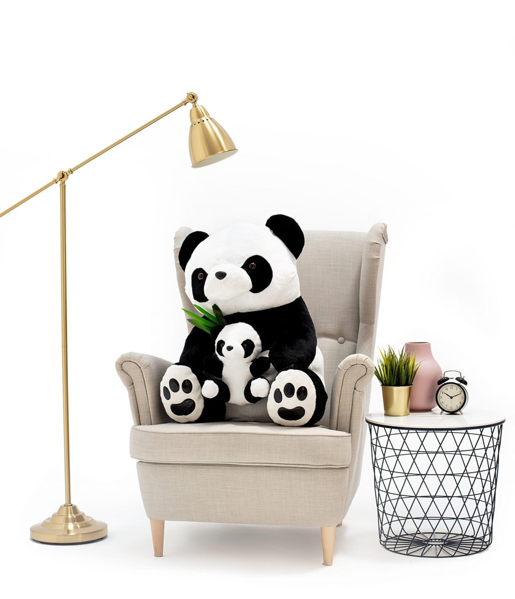 Miś Gustaw, Panda z dzieckiem, czarno-biały, 60 cm