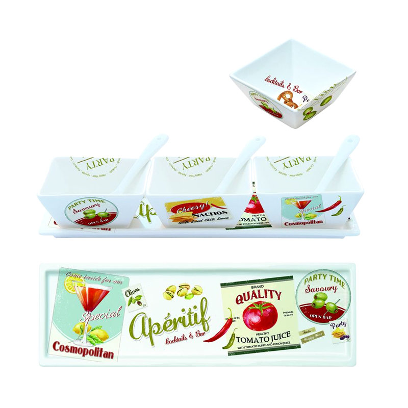 Nuova Cer R2S Zestaw 3 szt., miseczek z łyżeczkami na tacy biały 28,5x9,5 cm 061 VHC (061 VHCA)