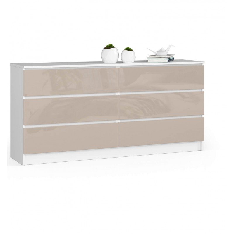 Komoda do salonu K 160 cm 6 szuflad - biała-cappuccino połysk