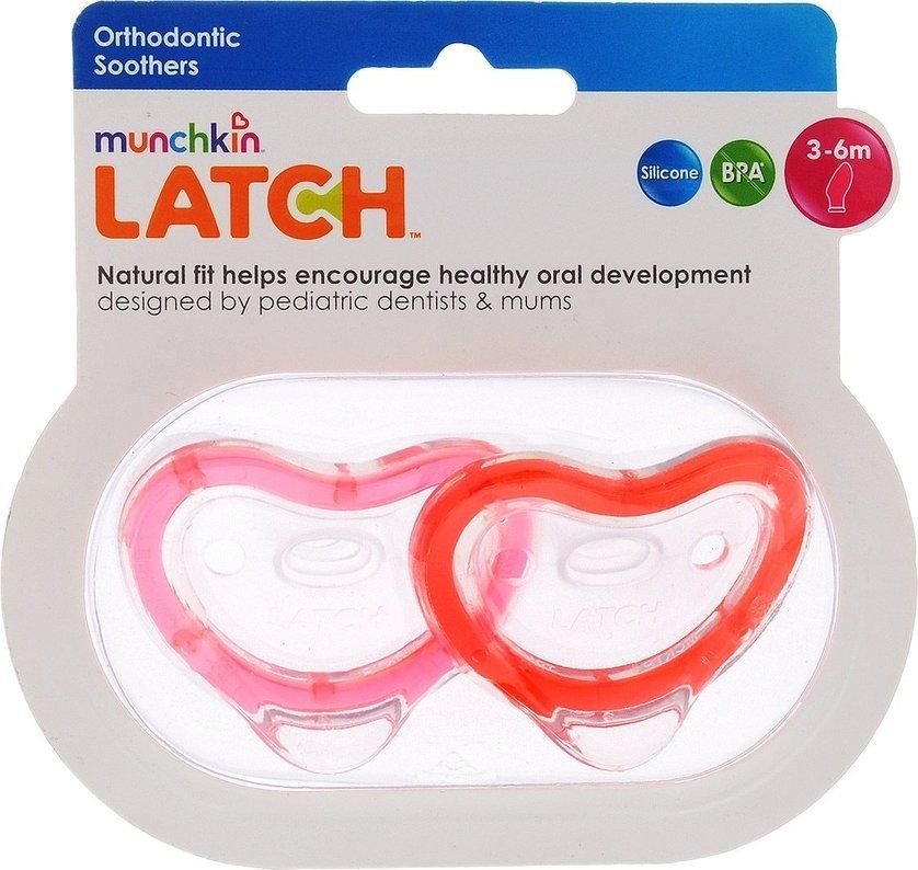 Munchkin MUNCHKIN Latch Smoczek silikonowy ortodontyczny 3m+) 2 szt. różowo-czerwony