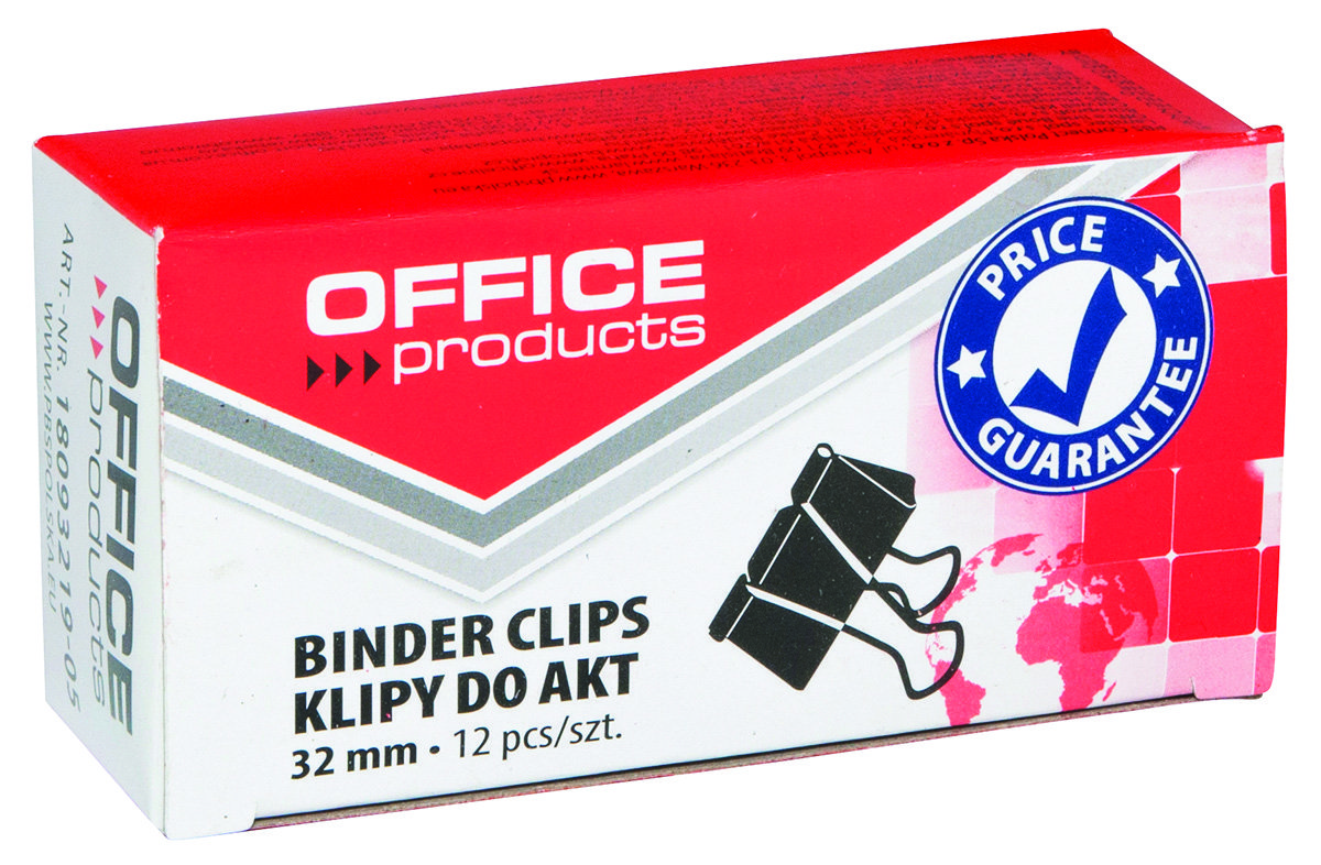 Klipy do akt 32mm, Office products, 12szt