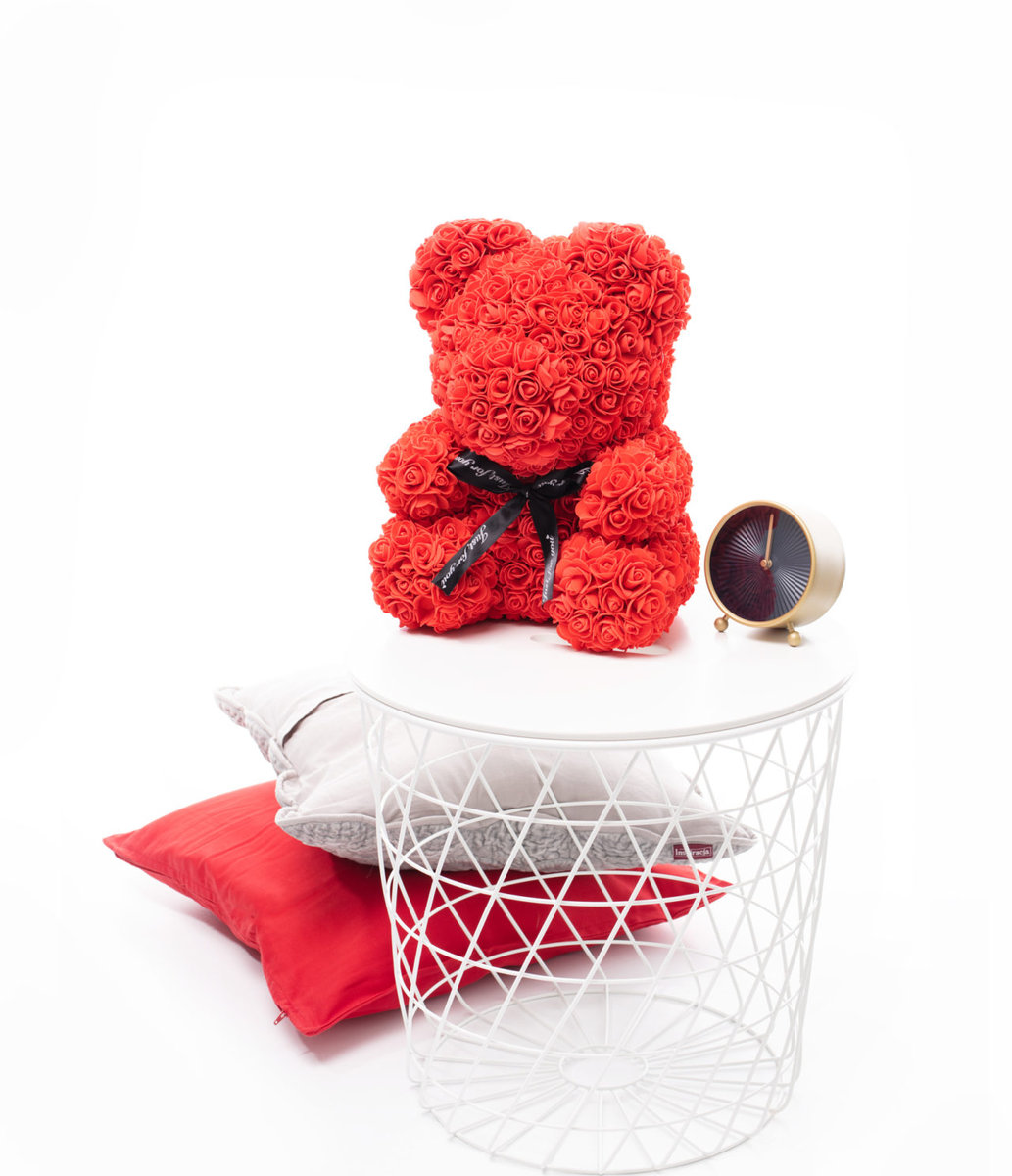 Miś Gustaw, miś z róż Rose Bear, czerwony, 40 cm