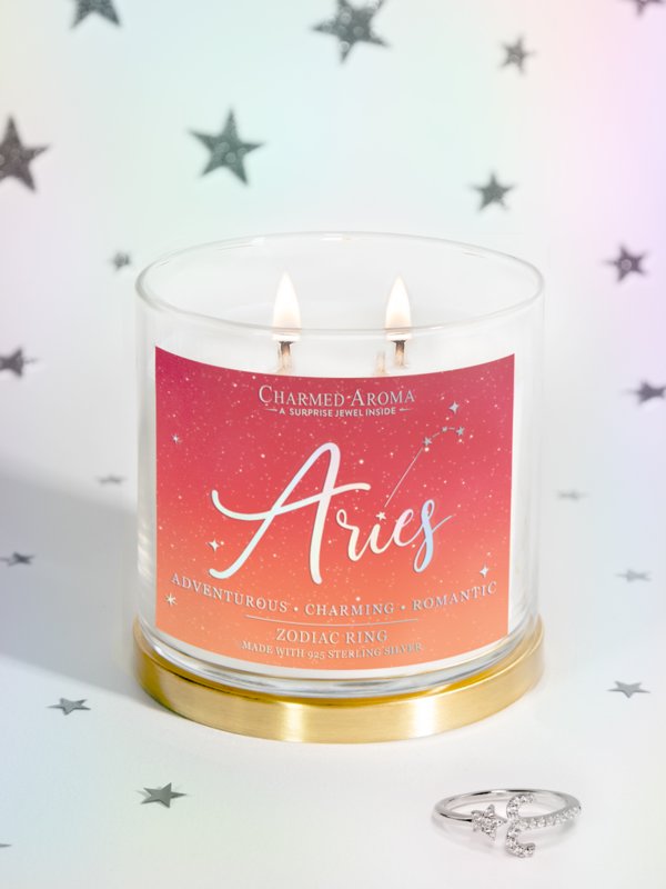 Charmed Aroma sojowa świeca zapachowa z biżuterią 12 oz 340 g Pierścionek - Aries Baran Zodiak