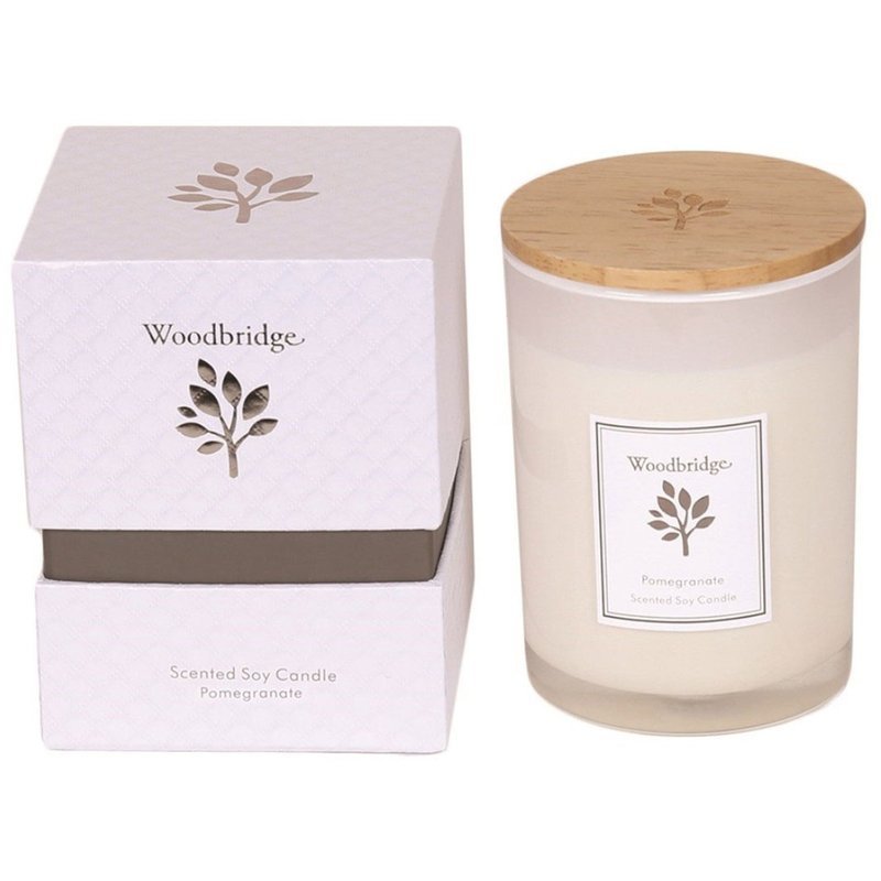 Woodbridge świeca zapachowa sojowa w szkle 270 g pudełko - Pomegranate