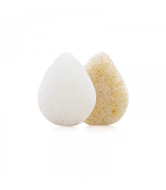 Gąbka Konjac do twarzy, Kropla Wody, dwustronna (pure + orzech włoski), aż 8,5 x 7 cm, średnicy, Bebevisa