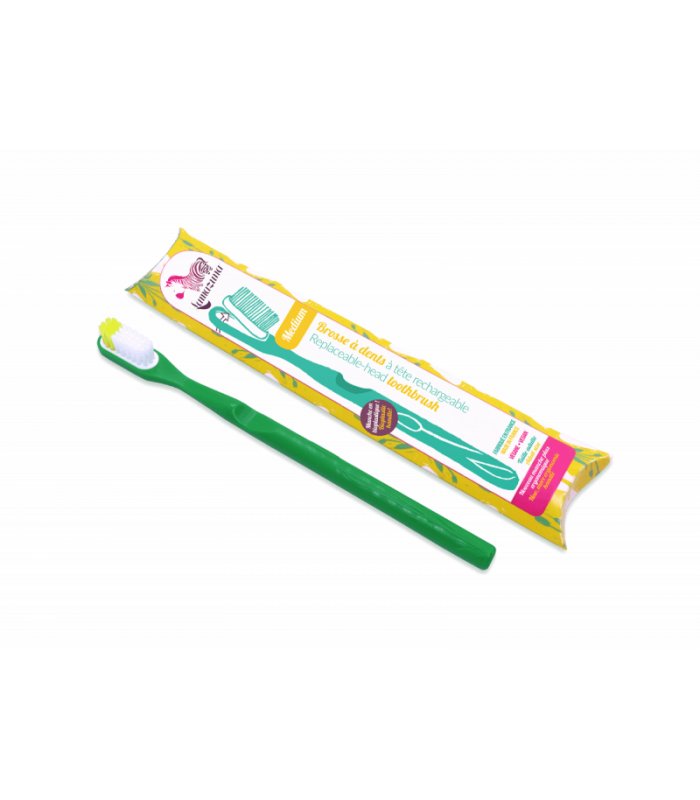 Szczoteczka do zębów z bioplastiku, fir green, włosie średnie, Lamazuna