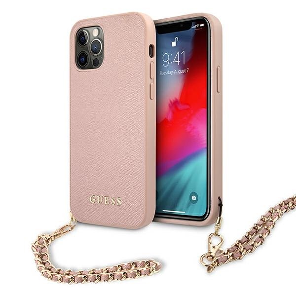 Guess Saffiano Chain - Etui iPhone 12 Pro Max różowy