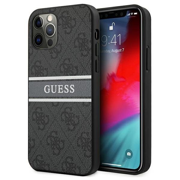 Guess 4G Stripe Collection - Etui iPhone 12 / iPhone 12 Pro szary