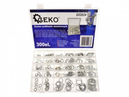 GEKO Zestaw podkładek aluminiowych 300 elementów 1873 G02824