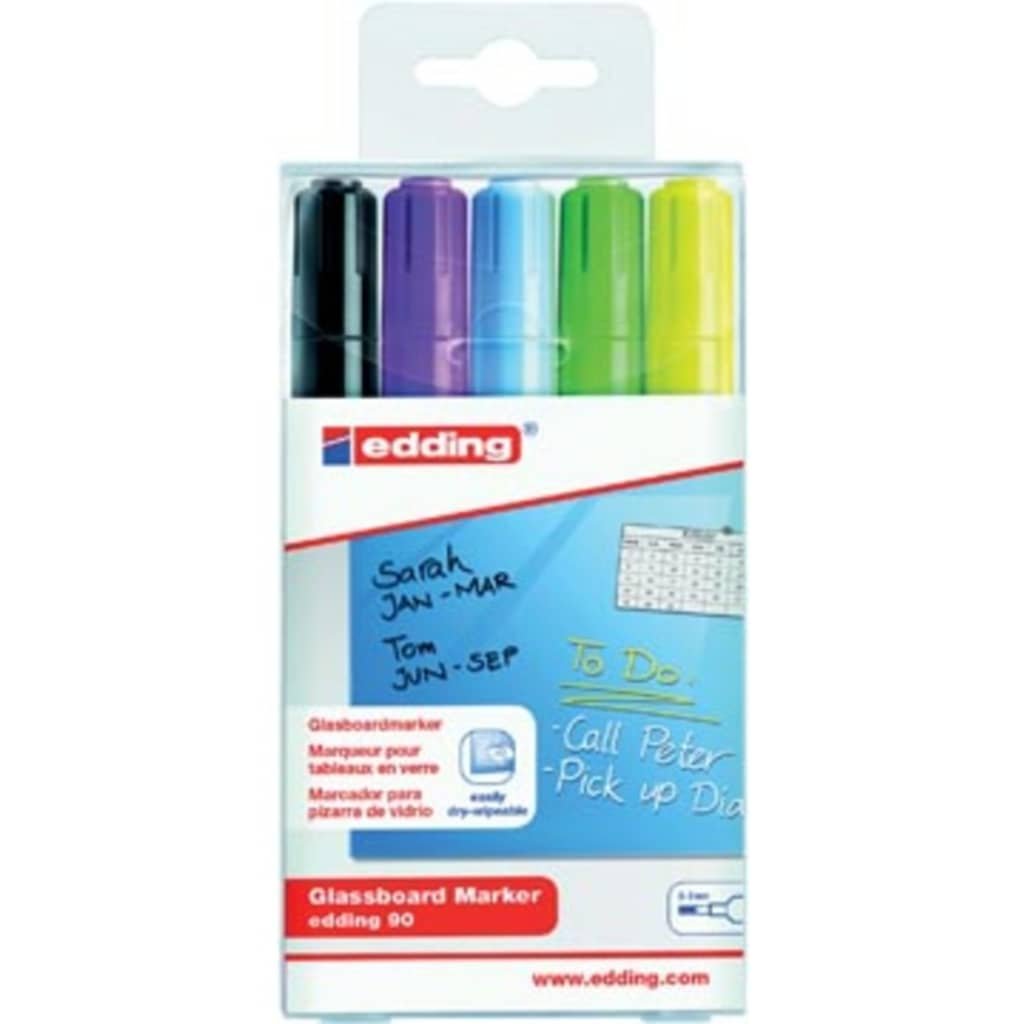 EDDING Marker do tablic szklanych czarny + mix kolorów etui 5szt