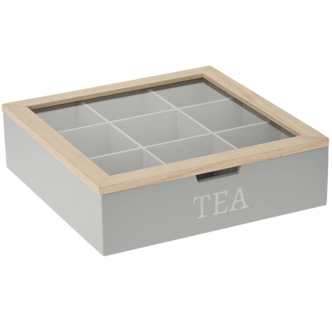 Pudełko na herbatę z napisem TEA MDF 24 x 24 x 7 cm białe HZ1930940