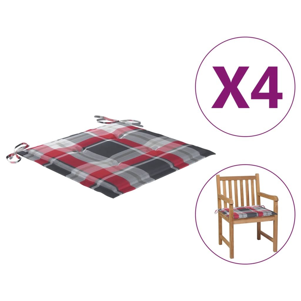 vidaXL Poduszki na krzesła ogrodowe 4 szt. czerwona krata 50x50x4cm 314069