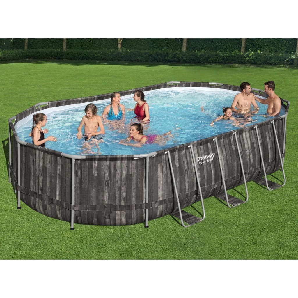 vidaXL Bestway Basen Power Steel z akcesoriami, owalny, 488 x 305 x 107 cm