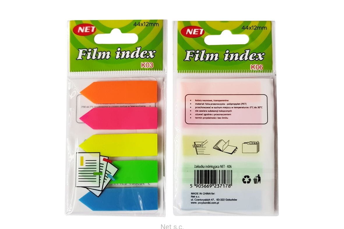 ZAKŁADKI INDEKSUJĄCE K03 NET KOLOROWE NEONOWE TRANSPARENTNE