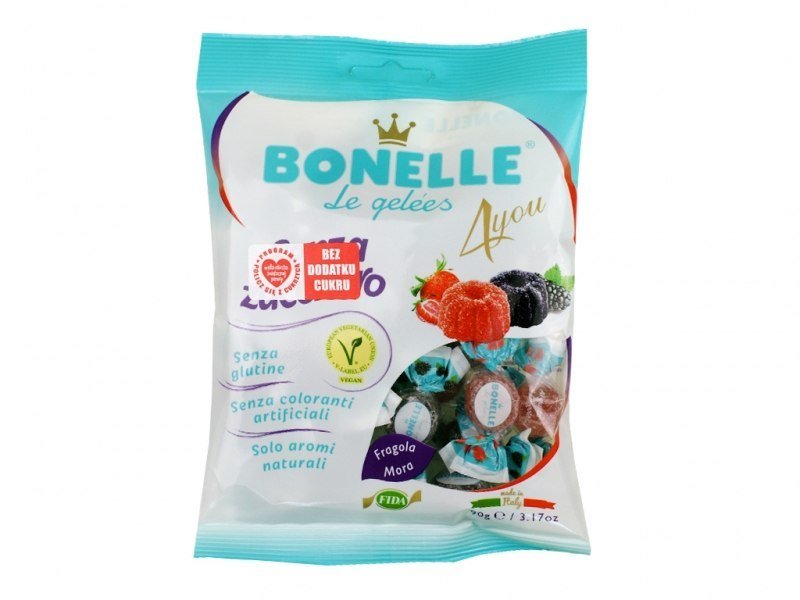 BONELLE Żelki o smaku jeżyny i truskawki bez dodatku cukru 90g - Bonelle 8006150000770