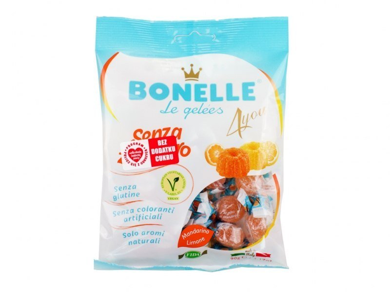 BONELLE Żelki o smaku cytryny i mandarynki bez dodatku cukru 90g - Bonelle 8006150000732
