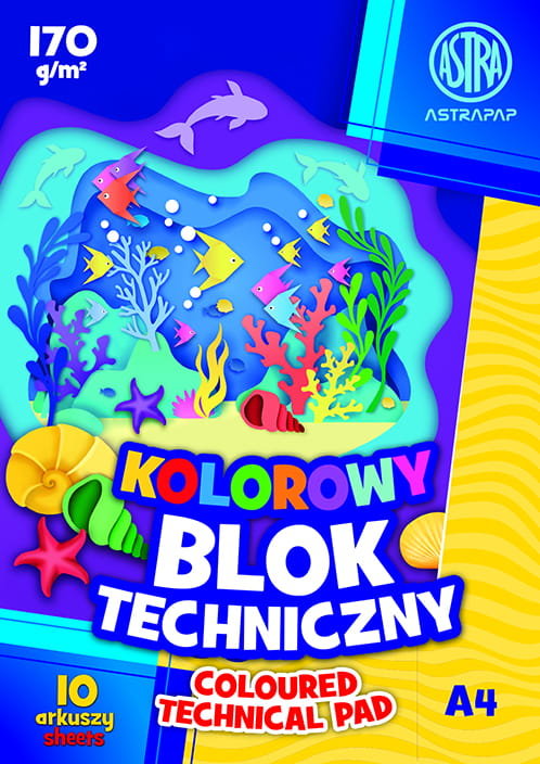 Blok Techniczny Kolorowy A4 10 Arkuszy 170g ASTRAPAP