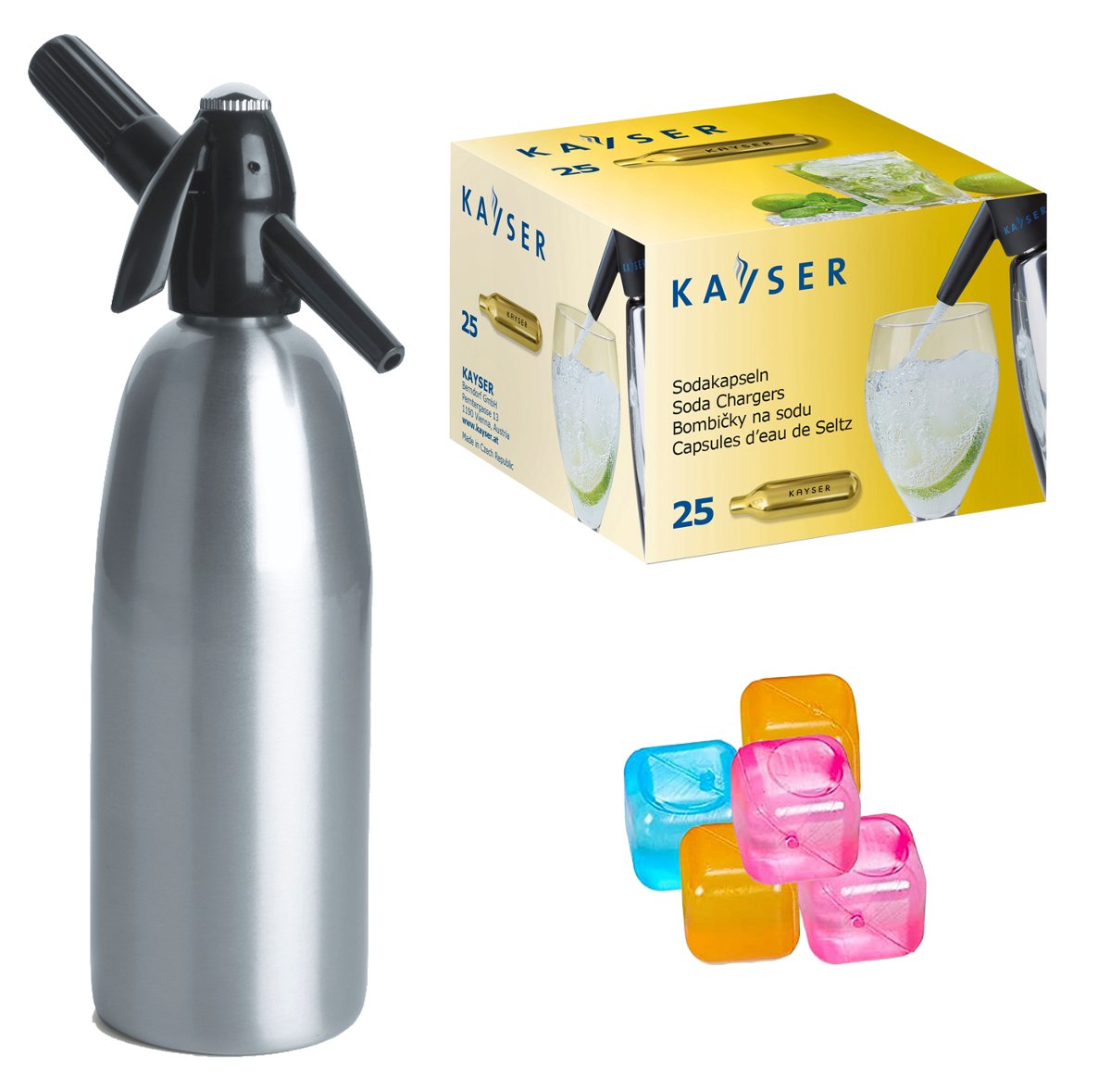 Saturator syfon do wody ART Quick Soda 1 l srebrny + 25 naboi + 5 kostek lodu
