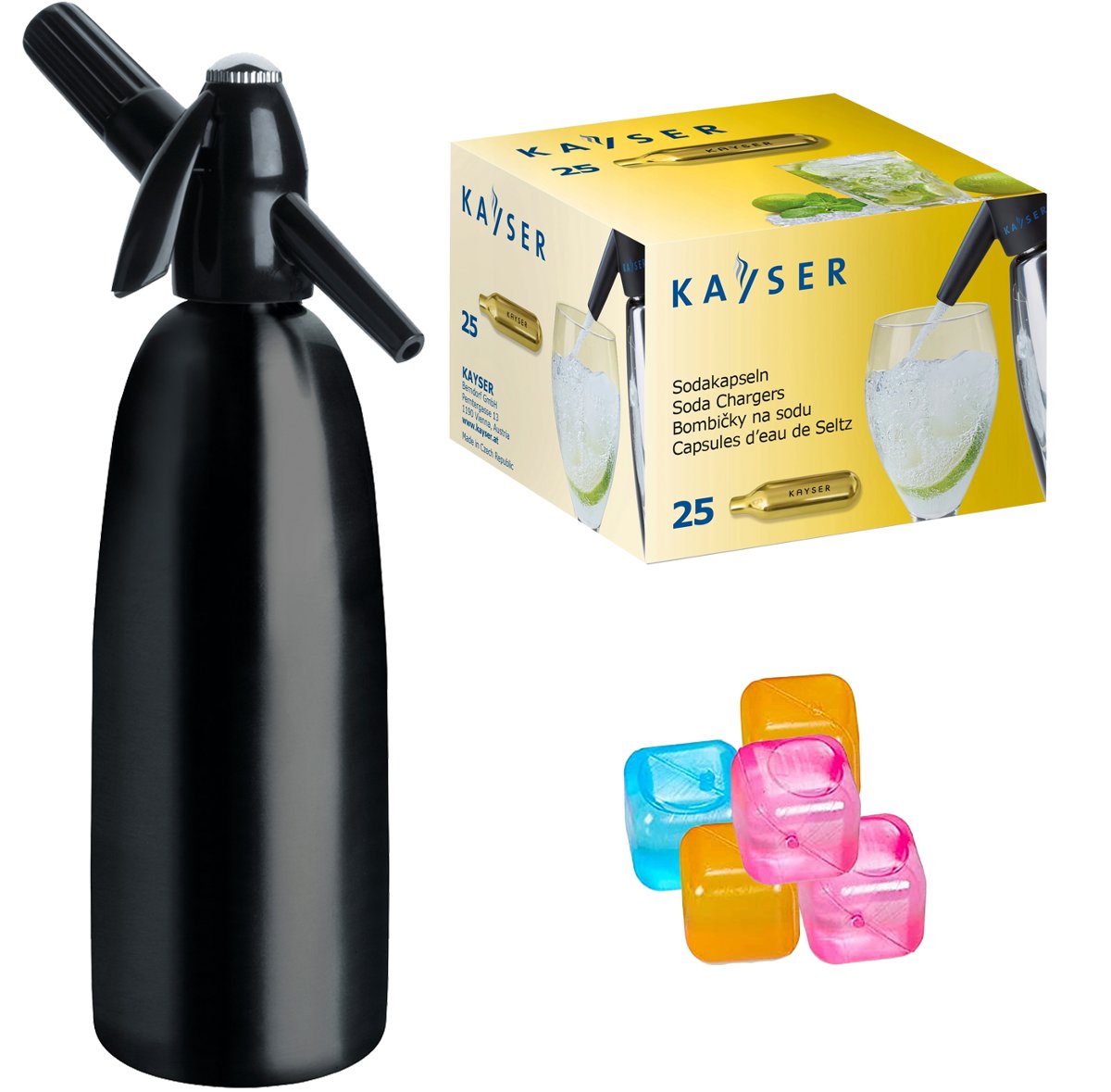 Saturator syfon do wody ART Quick Soda 1 l czarny + 25 naboi + 5 kostek lodu