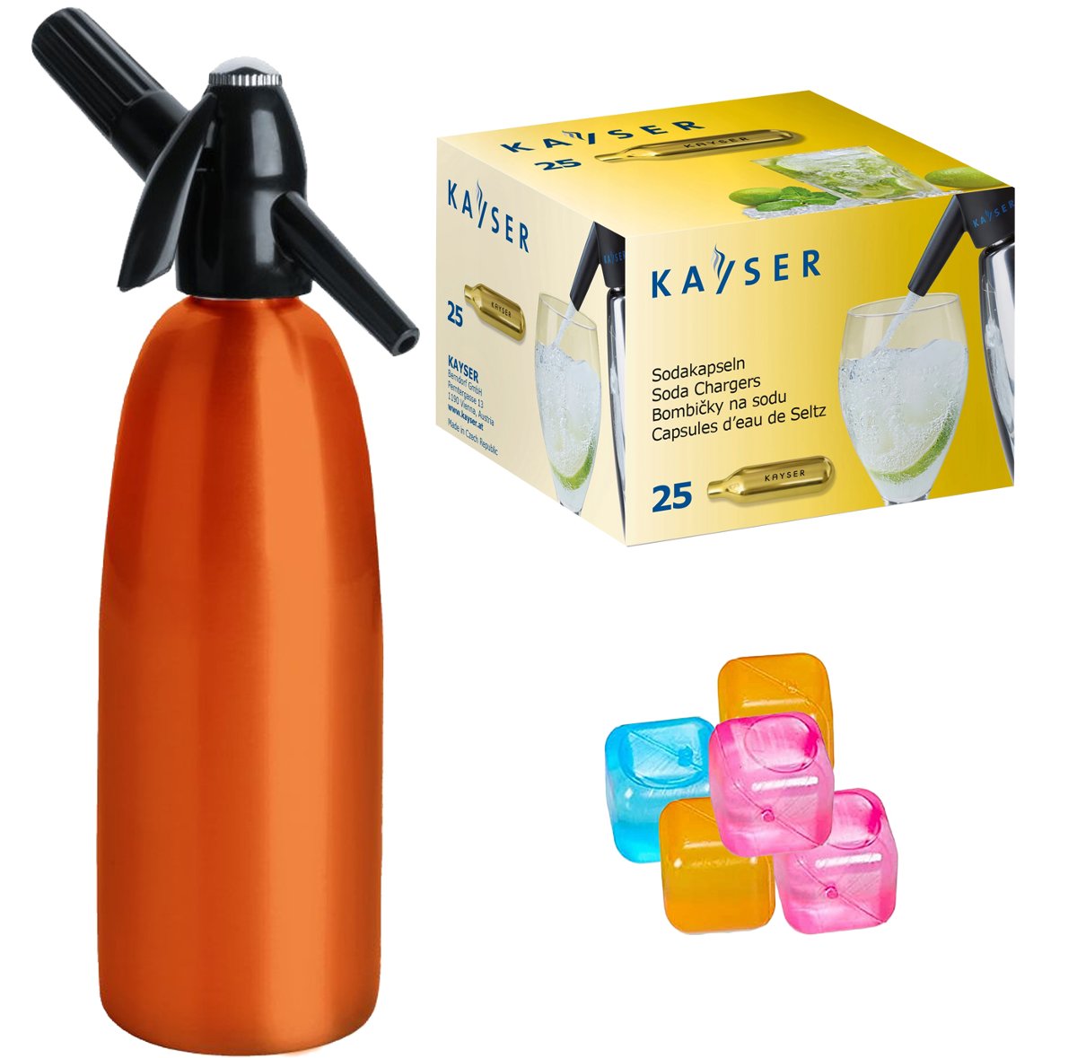 Saturator syfon do wody ART Quick Soda 1 l pomarańczowy + 25 naboi + 5 kostek lodu