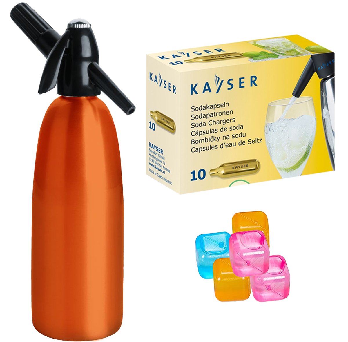 Saturator syfon do wody ART Quick Soda 1 l pomarańczowy + 10 naboi + 5 kostek lodu