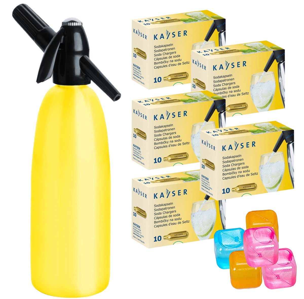 Saturator syfon do wody ART Quick Soda 1 l żółty + 50 naboi + 5 kostek lodu