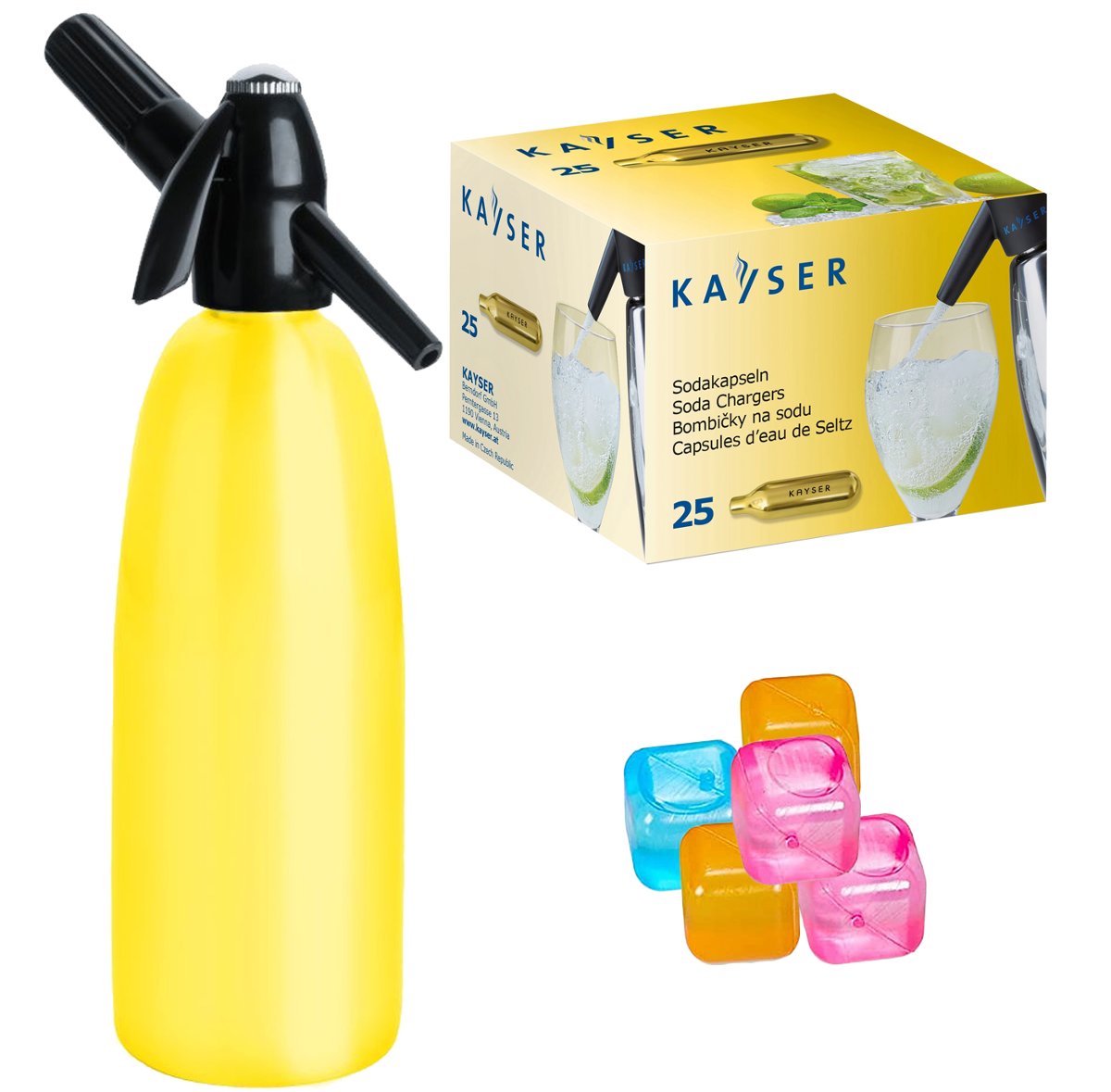 Saturator syfon do wody ART Quick Soda 1 l żółty + 25 naboi + 5 kostek lodu