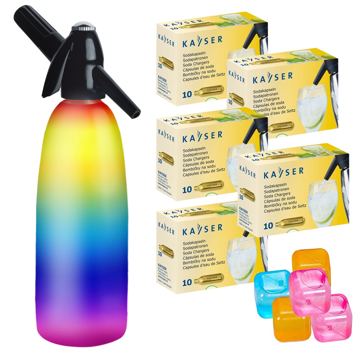 Saturator syfon do wody ART Quick Soda 1 l tęczowy + 50 naboi + 5 kostek lodu