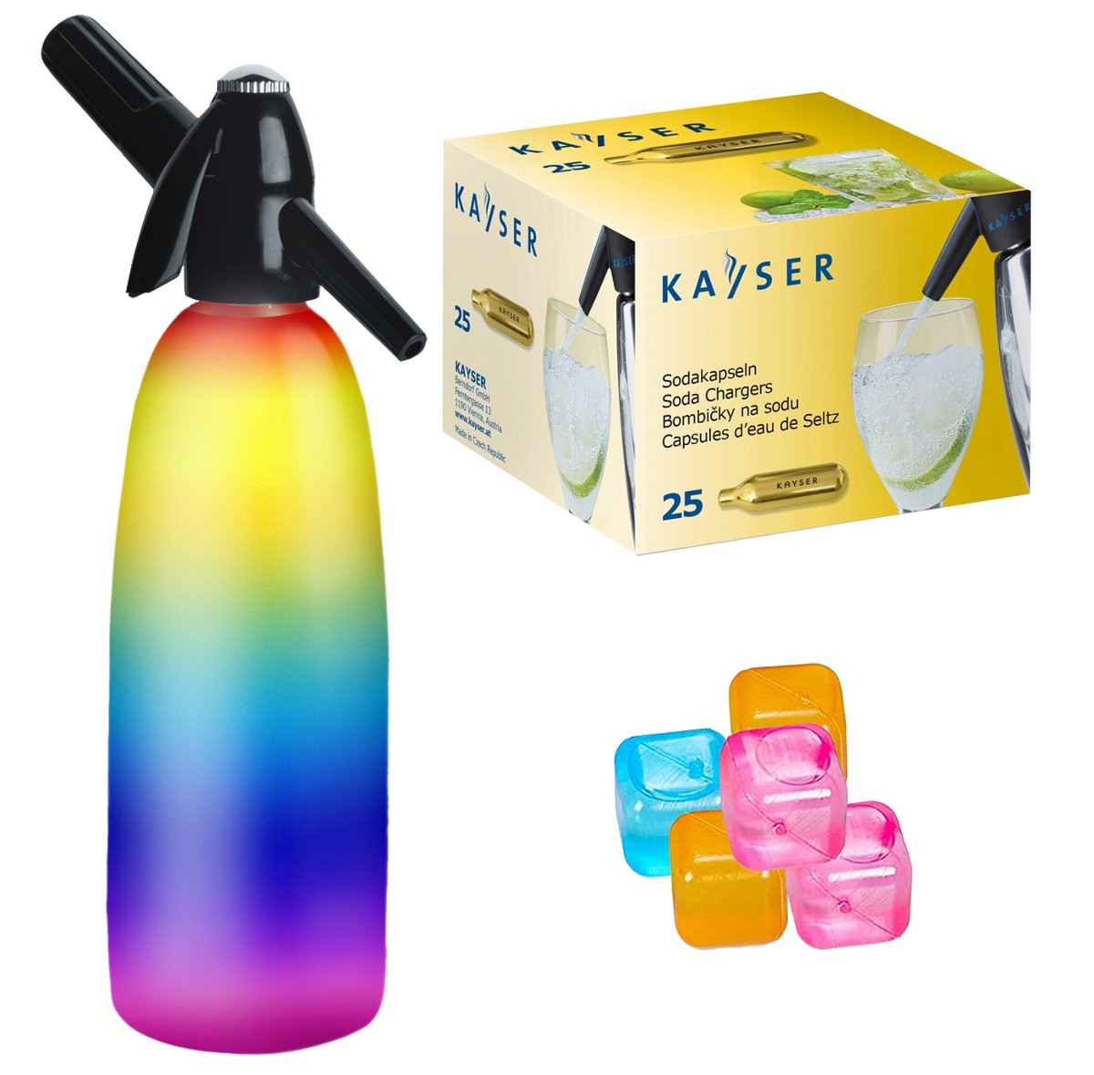 Saturator syfon do wody ART Quick Soda 1 l tęczowy + 25 naboi + 5 kostek lodu